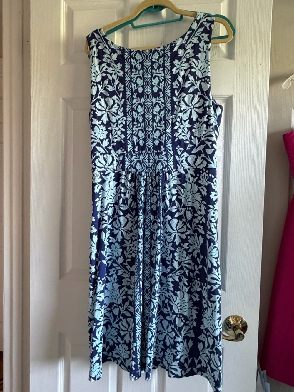 Lands End Navy and Light Blue okay pattern Wrap Midi Dress - Picture 3 of 4